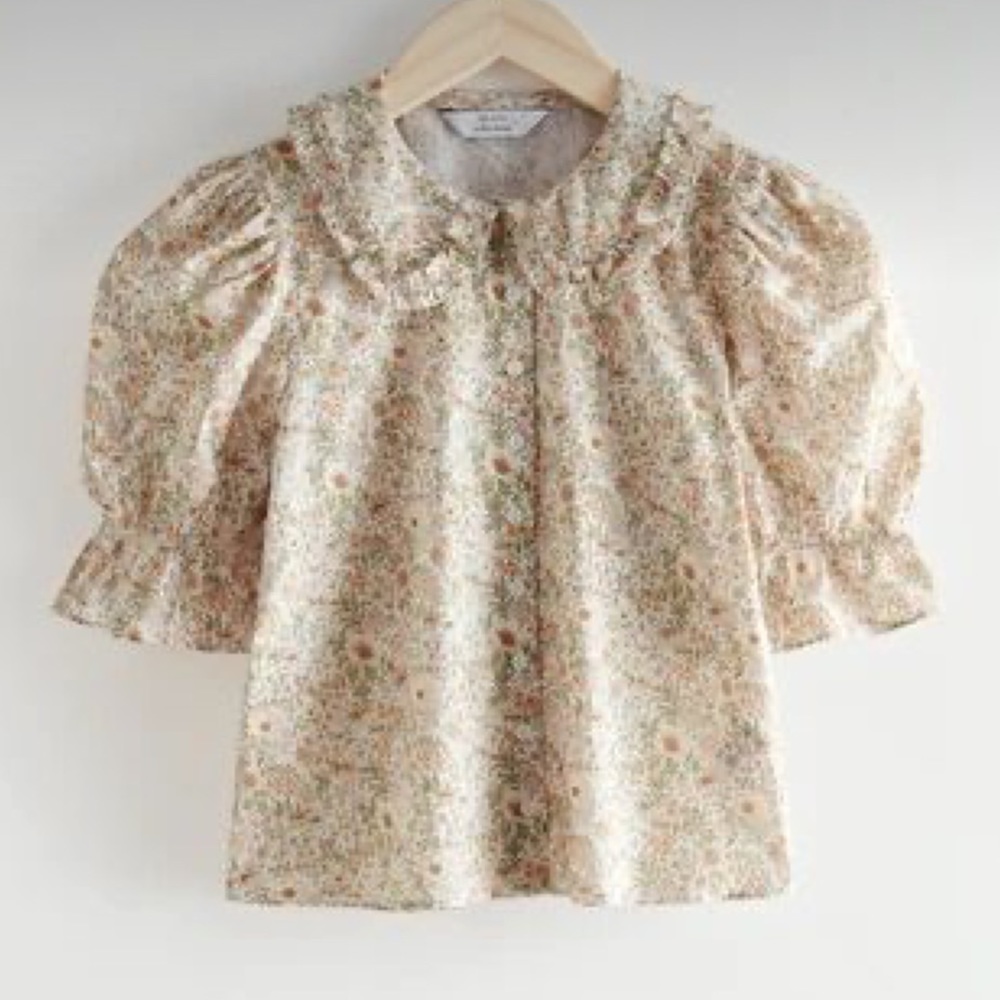 ISO & Other Stories puff sleeve beige floral blouse